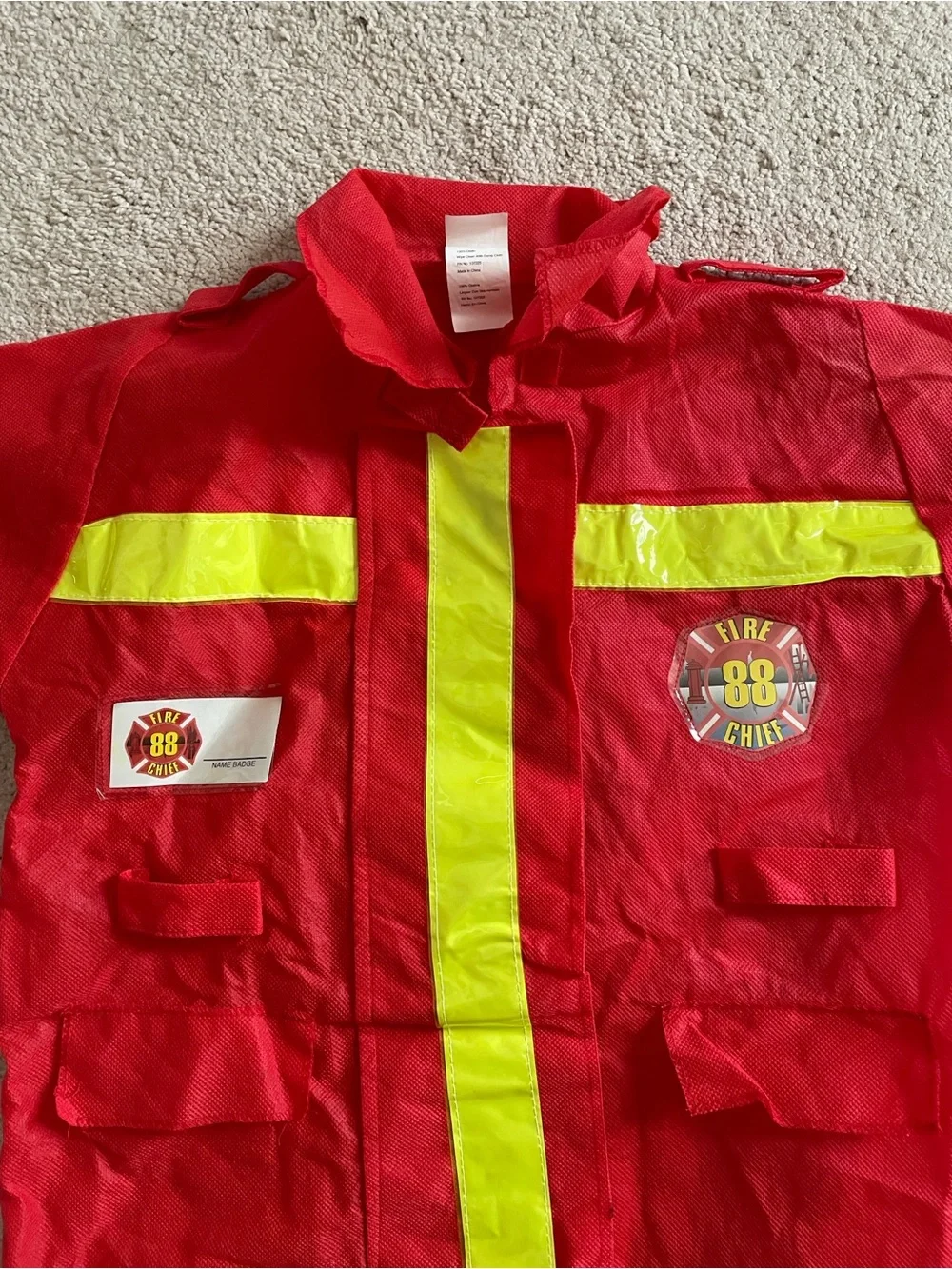 Kids Red Firefighter Jacket with Yellow Reflective Stripes